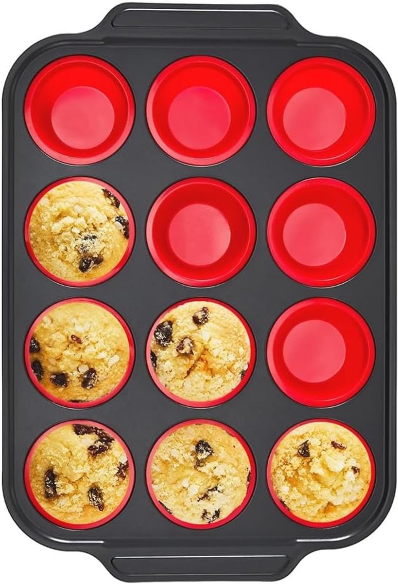 Siliconen Muffinvorm - Bakvorm Cupcakes - Zelf Bakken - Metalen Frame - 40 x 27 cm - Rood