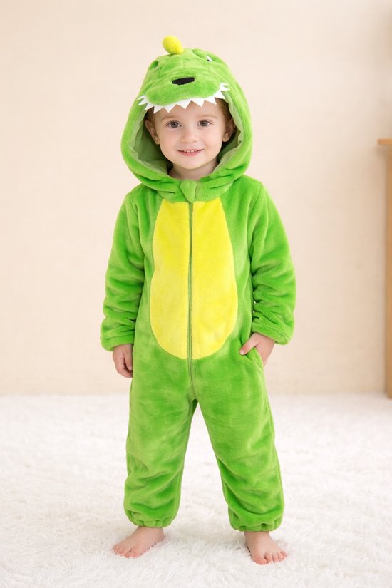 Onesie Dino | 2,5 - 4 jaar | 104 cm | Fleece | Warm | Carnaval | Kind | Verkleden | Jongens | Meisjes