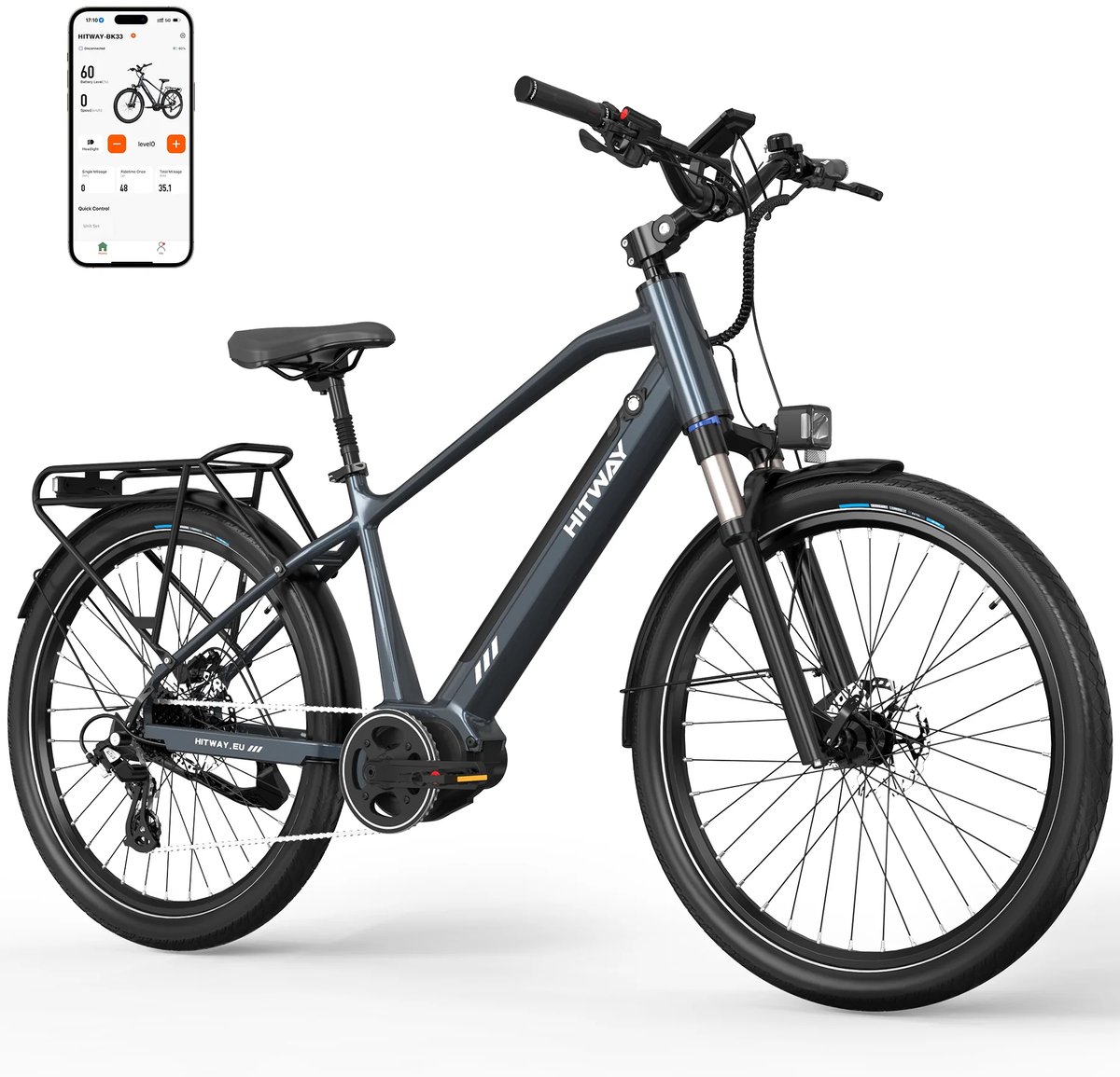 Elektrische Fiets Hitway BK33 - E-Bike met 250W Middenmotor - 26*2.35 Inch City Commuter EBike