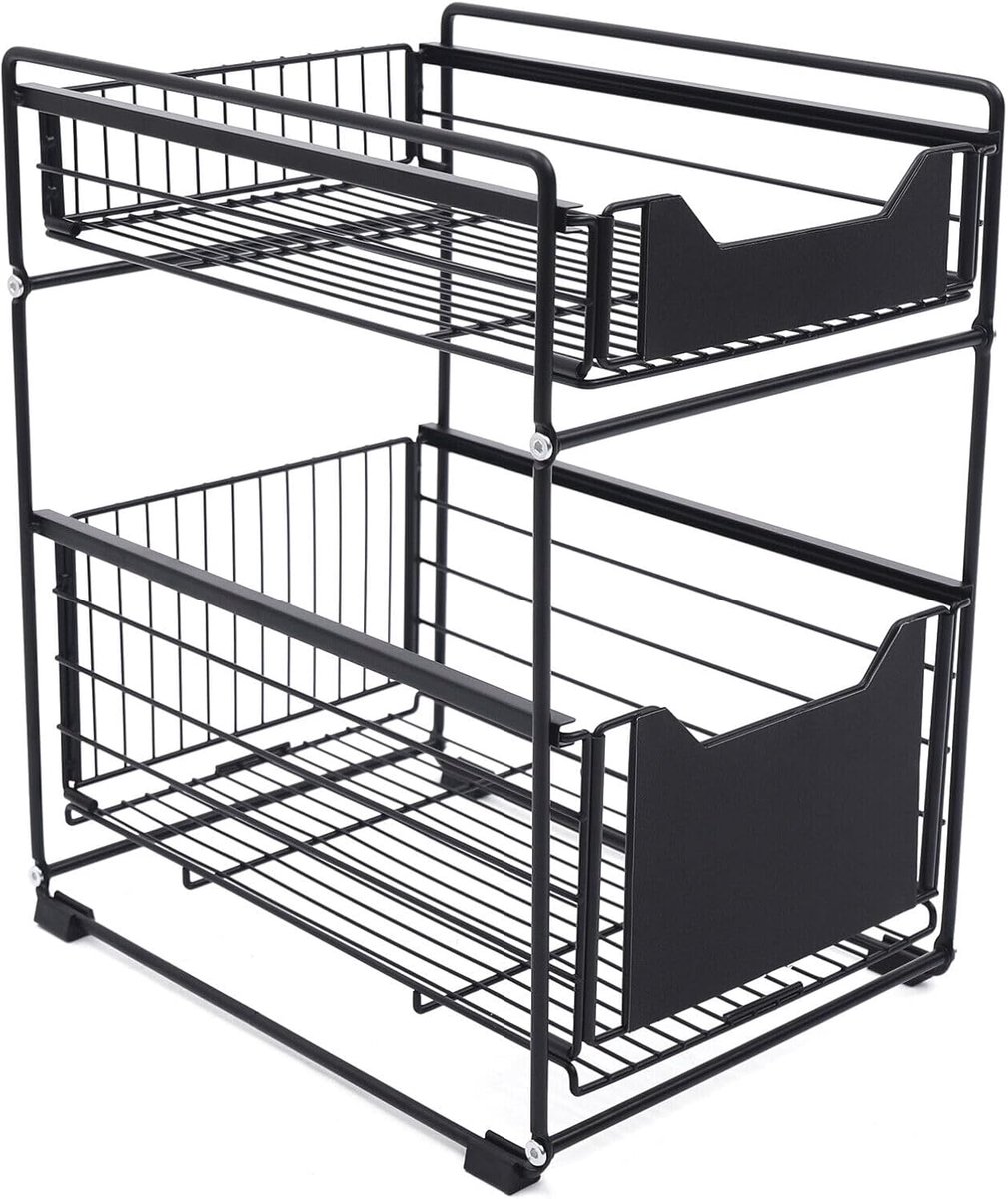 Onderbouw Rek - Keuken Organizer - Ruimte Besparen - Uitschuifbaar Ontwerp - 44 cm Hoog - Zwart