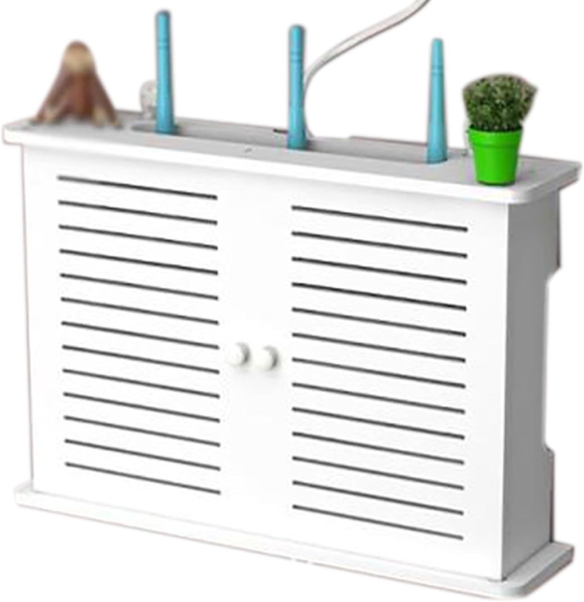Routerkast - Wifi plank - Thuis organiseren - Dubbele holle deur - 47 x 9 x 27 cm - Wit