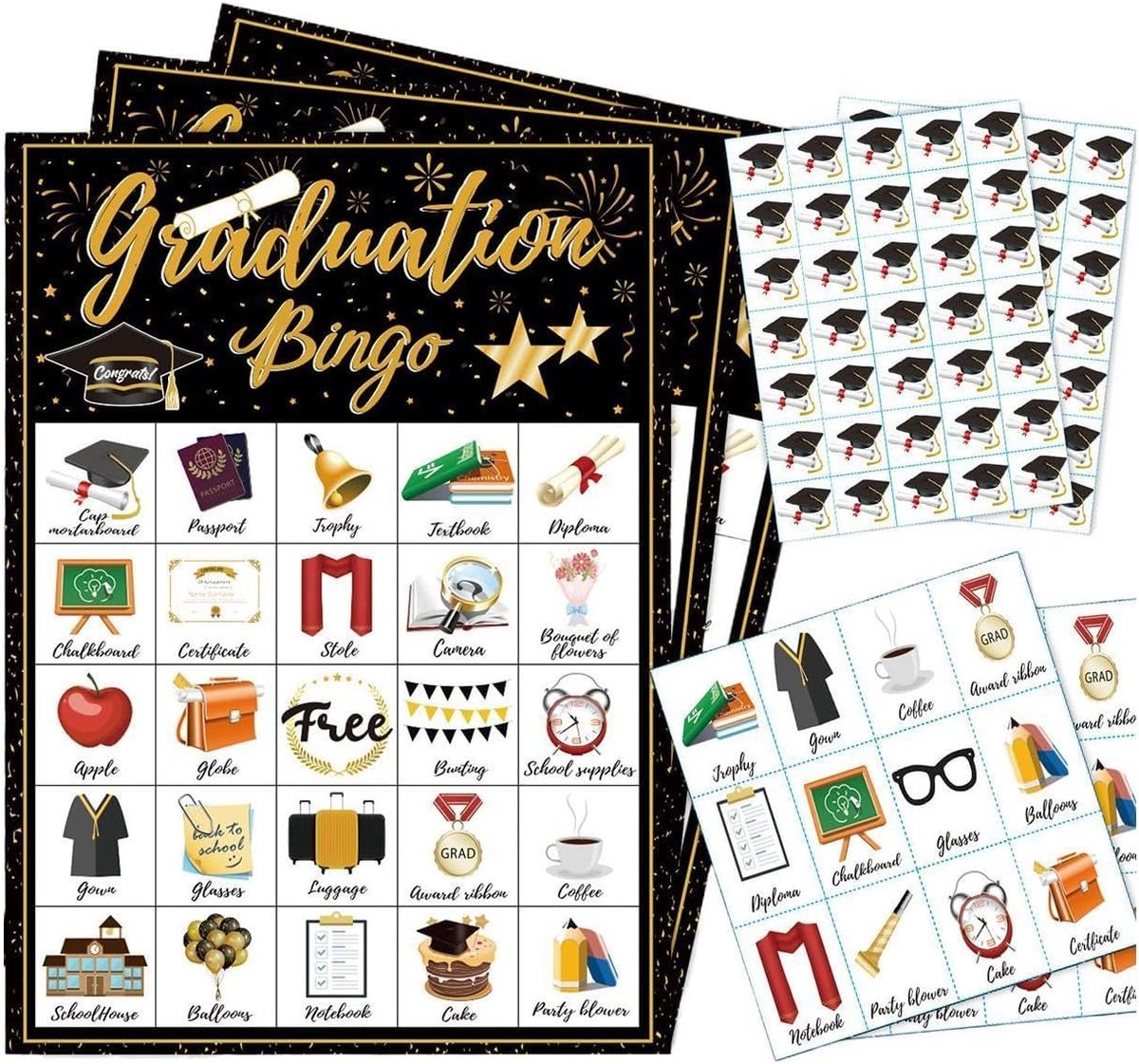 Afstudeer Bingo - Feestspel - Afstudeerfeest - Voor 24 spelers - 17x13 cm - Meerkleurig