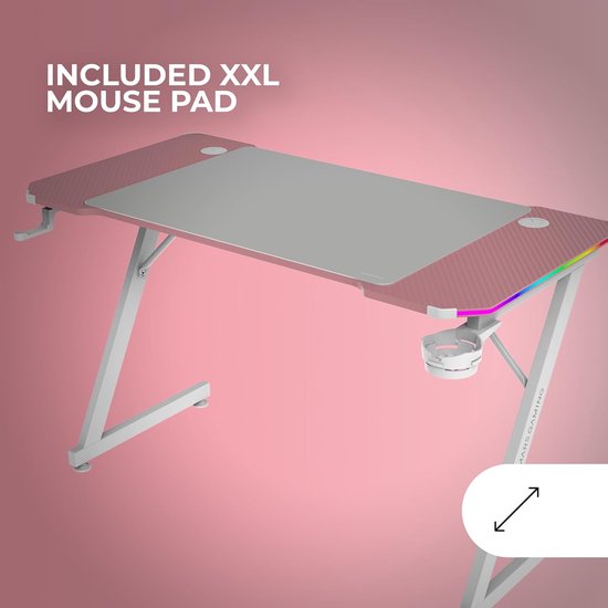 Gaming Bureau - Werkstation Bureau - Comfortabel Spelen - Geïntegreerd Kabelbeheer - 120x60cm - Roze — afbeelding 2