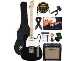 Finesse Elektrische Gitaar met Versterker - met Videocursus - TE Gitaar - Volwassenen - Kind - Zwart