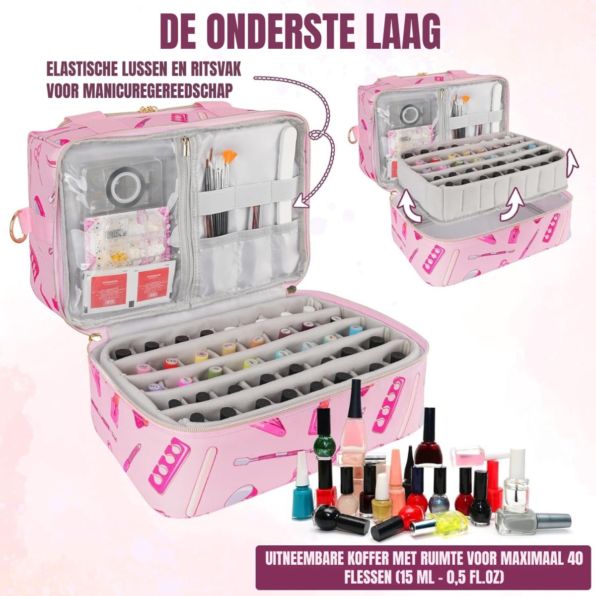 SVN® Nagellak Koffer - Nagellak - Roze - 12cm x 8cm x 9cm