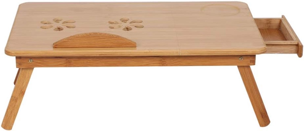 Verstelbaar Bureau - Bamboe Tafel - Laptop Werkplek - Ventilatie Gaten - 27x12 Inch - Natuurlijk Hout