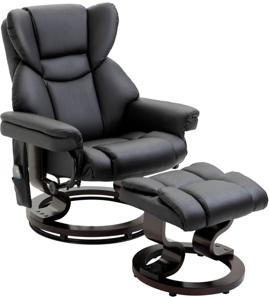 Merax Relaxfauteuil Met Massagefunctie En Voetenbank Zwart – Draaibare Massagestoel Met Ligfunctie En Kunstleer – Comfortabele Loungestoel Voor Woonkamer