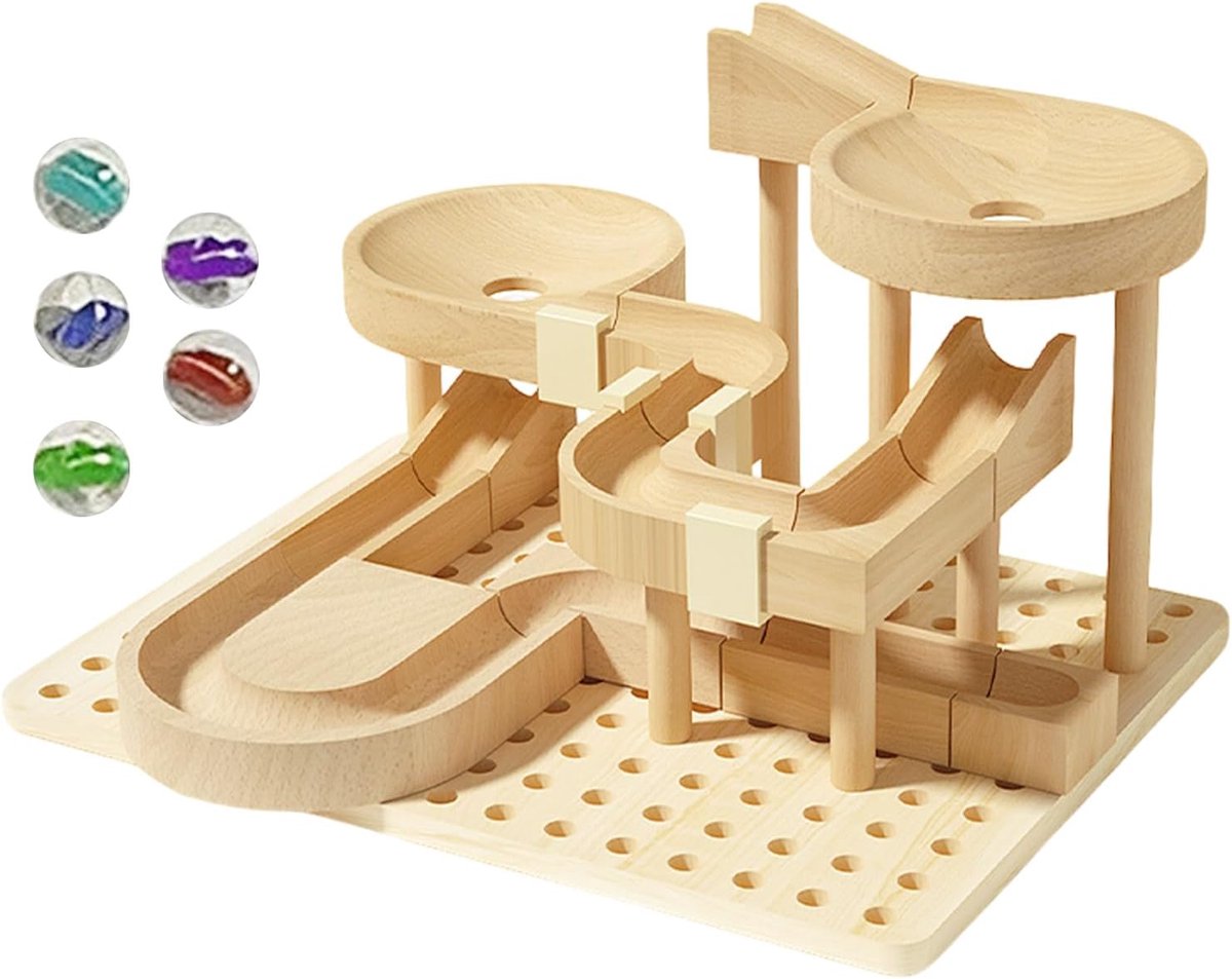 Houten Kralenbaan - Knikker Race - STEM Leren - Duurzaam Beukenhout - 30 x 30 x 10 cm
