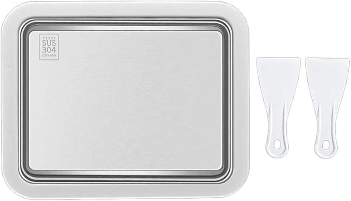 Ijsmaker Dienblad - Ijsrolhouder Plaat - Zelf IJs Maken - Roestvrij Staal - 260x32x210 mm - Meerkleurig