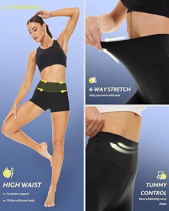 Yogabroek - Yogashorts - Sportbroek - Fietsbroek - Fitnessfietsbroek voor dames - Hoge taille, buikcontrole en heuplift - Volleybalbroek, geschikt voor yoga en fietsen, zwart, maat M van Merkloos — afbeelding 3