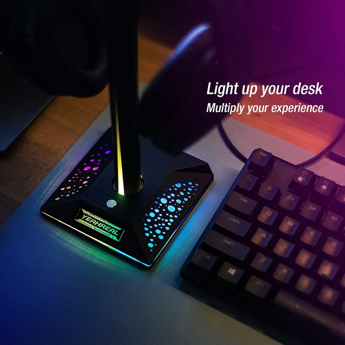 RGB Koptelefoonhouder - Standaard Accessoire - Gaming Setup - 10 Lichteffecten - 31x18x3 cm - Zwart