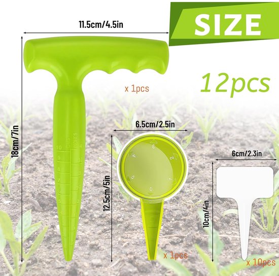 1 x Bollenplanter met punt, Tuinplantgereedschap voor bollen, Bollenplanter met maataanduiding, 1 Planter + 10 plantlabels - Ideaal gereedschap voor het planten van bloemen, uien en zaailingen van Merkloos	 — afbeelding 4
