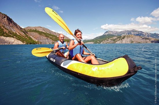 Kajak Opblaasbaar - Tweepersoons Kano - Watersport Avontuur - Inclusief Peddels Pomp - 331 x 88 cm - Geel — afbeelding 3