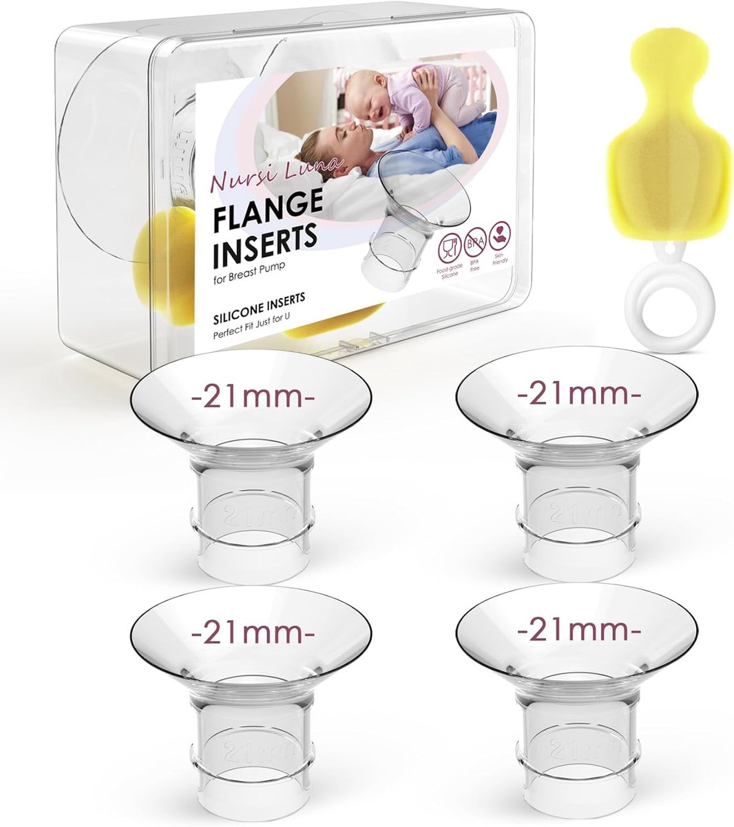 Flens Inzetstukken - Borstkolf Maten - Comfortabel Afkolven - Verkleint 24mm naar 21mm - 4 Stuks Set - Transparant
