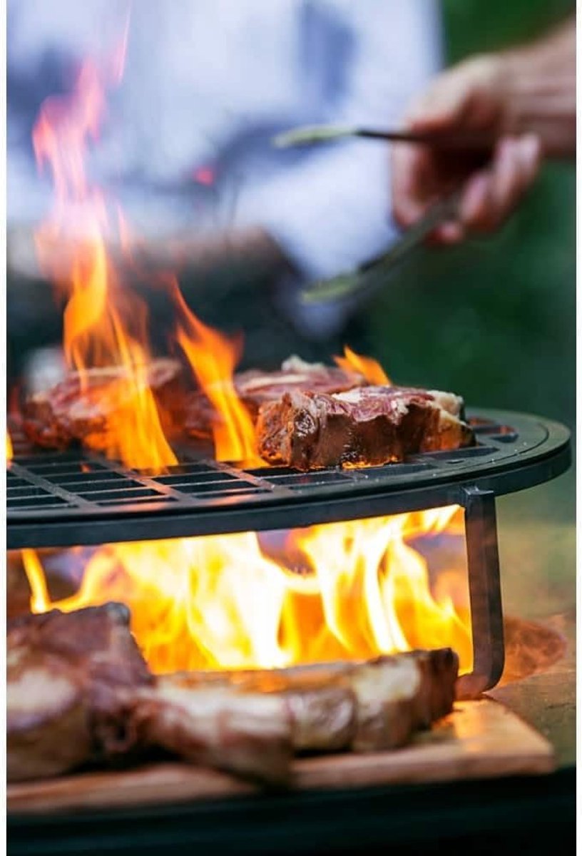 Grillrooster - Buiten koken - Vuurschaal grillen - Gietijzeren constructie - 100 cm - zwart