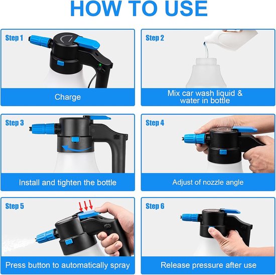 1.5L Elektrische Autoschuimspuit - Oplaadbaar via USB - Handmatige Automatische Drukspuit - Voor Autowassen, Tuin en Huis van Merkloos	 — afbeelding 3