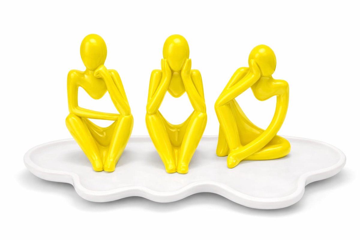 QORVANE Home Abstracte Denker Beeldjes met Tray - 4-delige Set - Geel/Wit