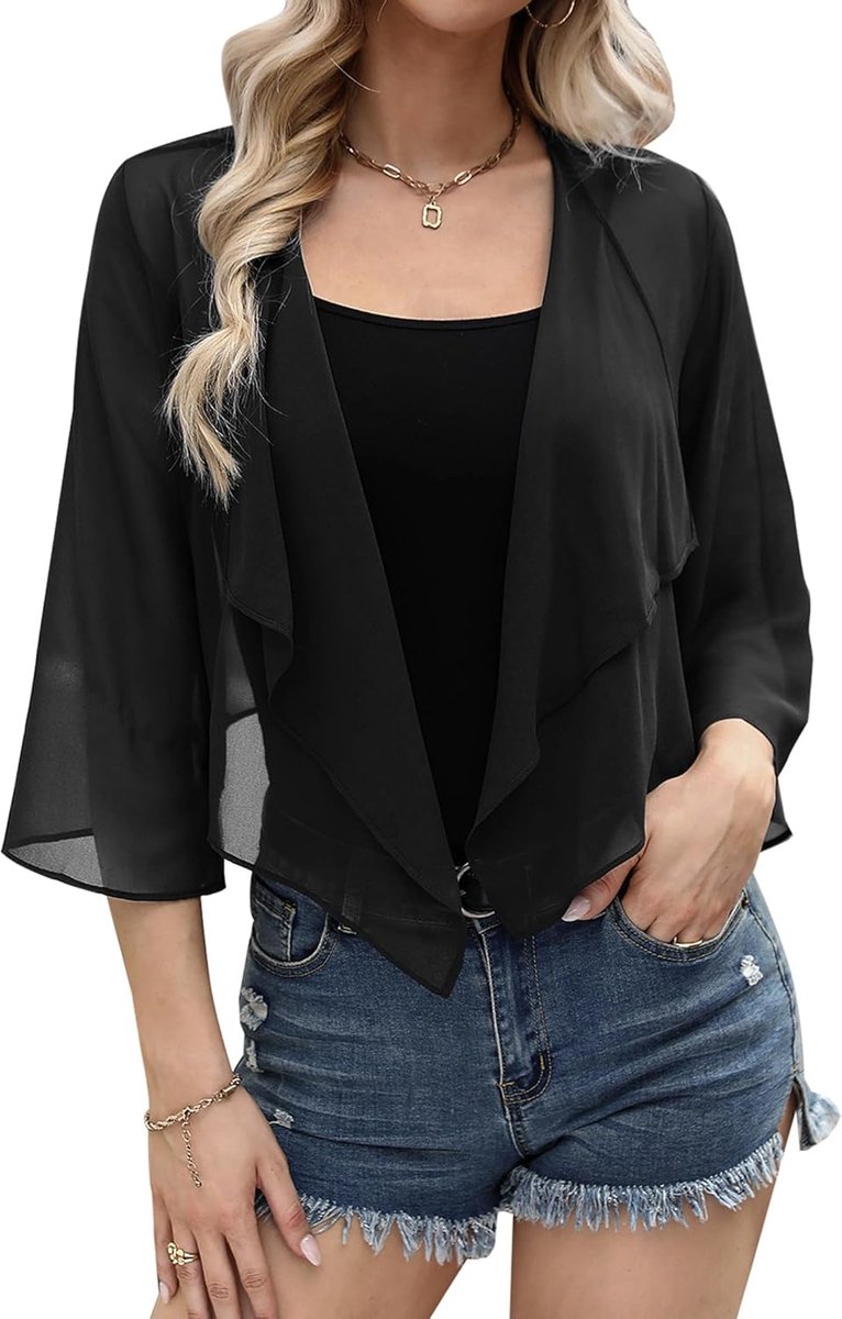 Zomer Vestje - Elegante Bolero - Feestelijke Gelegenheid - Lichtgewicht Chiffon - Korte Mouwen - Transparant