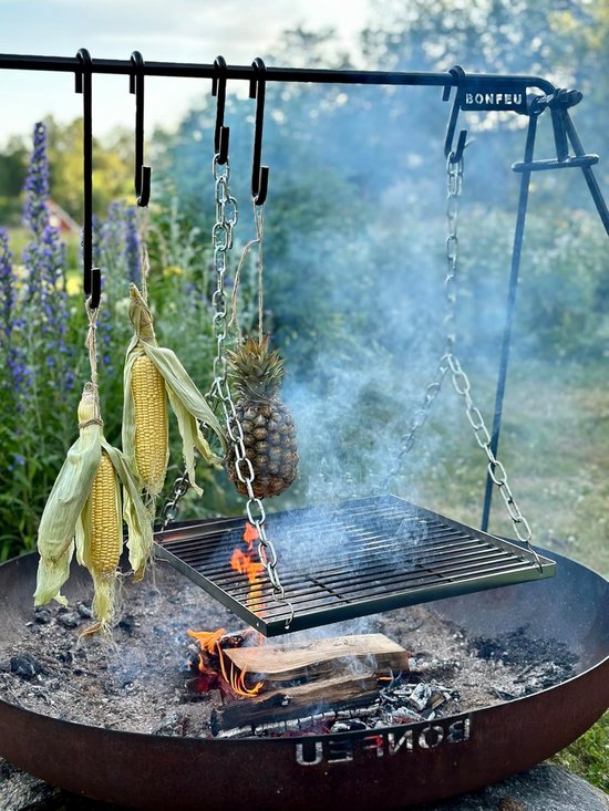 Vuurbrug voor Vuurkorf - Buiten Kookrek - Grillen en Koken - Tot 5 Gerechten Tegelijk - 150 cm Hoog - Zwart — afbeelding 2