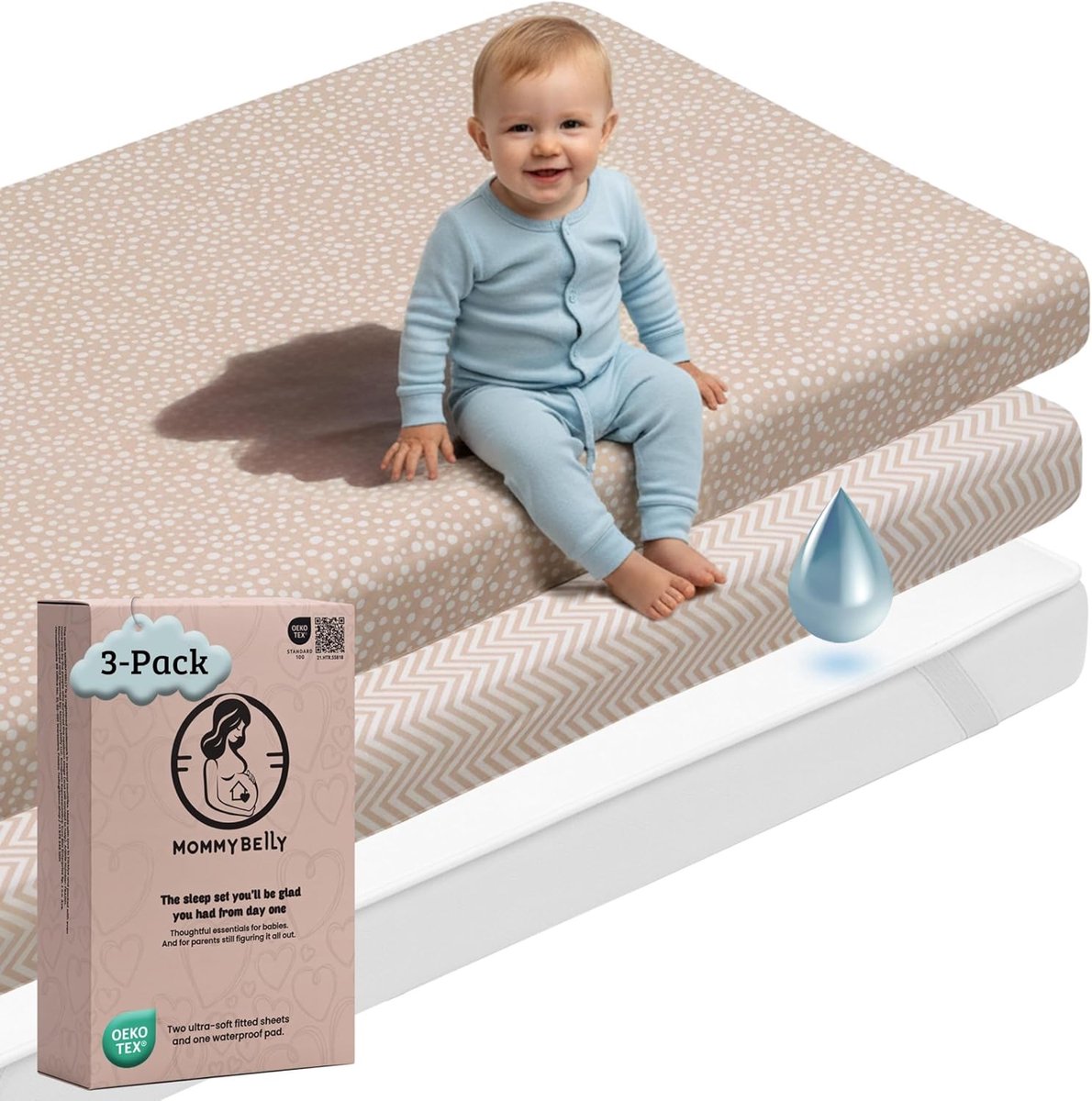 Ledikant Hoeslaken - Babybeddengoed Set - Babykamer Bescherming - Waterdicht & Ademend - 140 x 70 cm - Beige