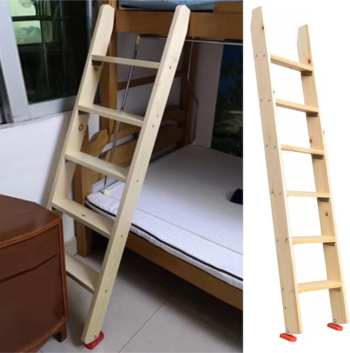 Houten stapelbedladder - Kinderladder hoogslaper - Veilig bed bereiken - Extra brede treden - 100-225 cm lengte - Houtkleur
