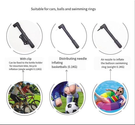 Universele Fietspomp - Mini Luchtpomp - Fiets Banden Vullen - Draagbaar Compact Ontwerp - 23cm Lengte - Zwart — afbeelding 4