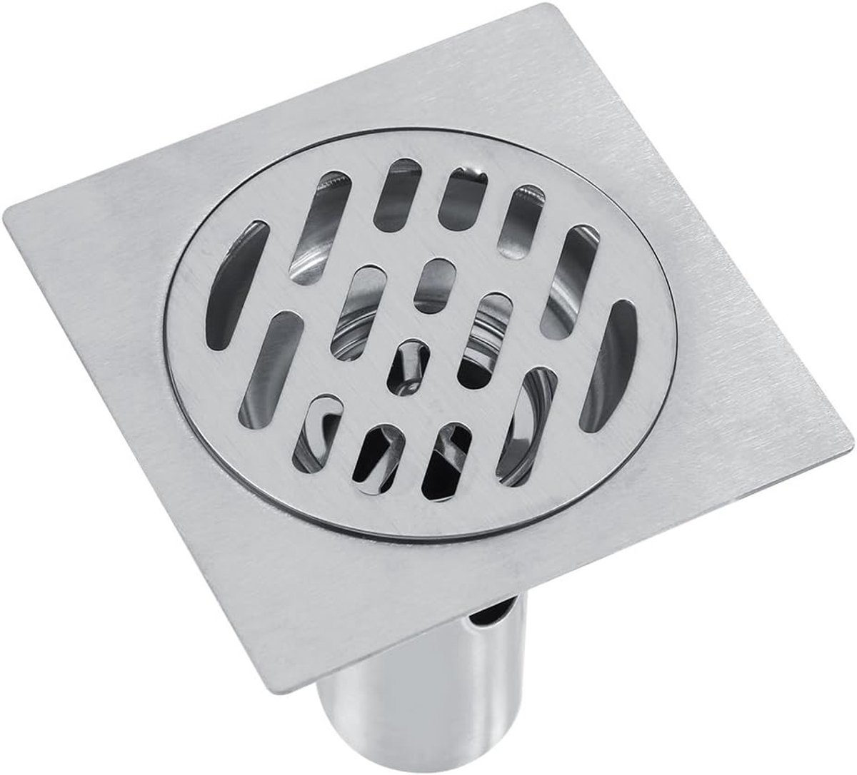 Vierkante Douche Afvoer - Vloerputje Met Filter - Snel Water Afvoeren - Verwijderbaar Rvs Filter - 9.8cm Vierkant - Zilver