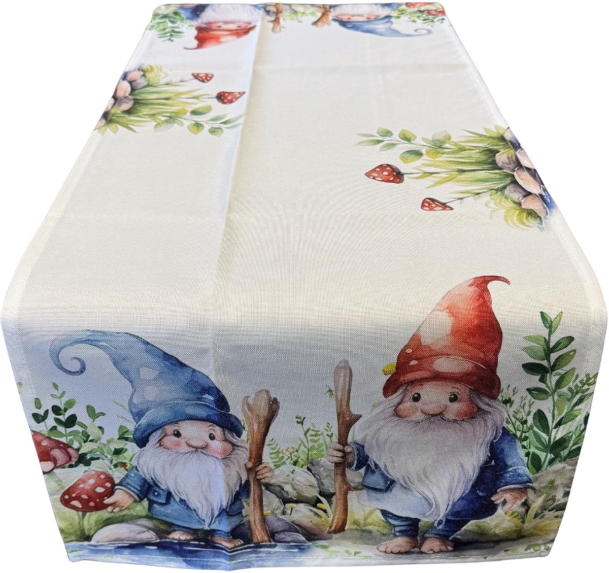 Tafelloper - Bedrukt - Kabouter - Kabouters - paddestoelen - Lente - Loper 140 x 40 cm
