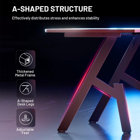 Gamingbureau - Computertafel - Thuiswerken - Ergonomisch ontwerp - 100 x 50 cm - Zwart — afbeelding 3