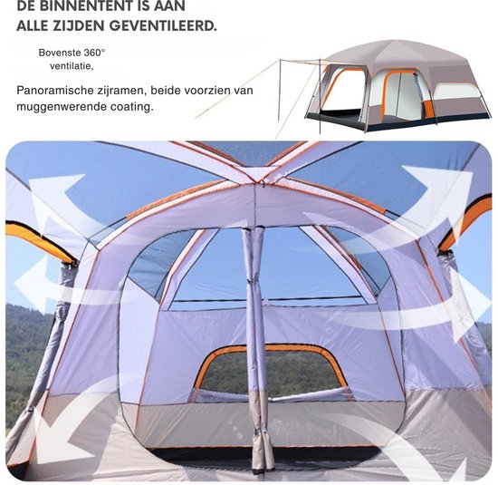 Damenzo - Kampeertent - Tent - Kamperen - Grote gezinnen - Outdoor - 2 Slaapkamers - Woonkamer - Wit van Merkloos — afbeelding 4