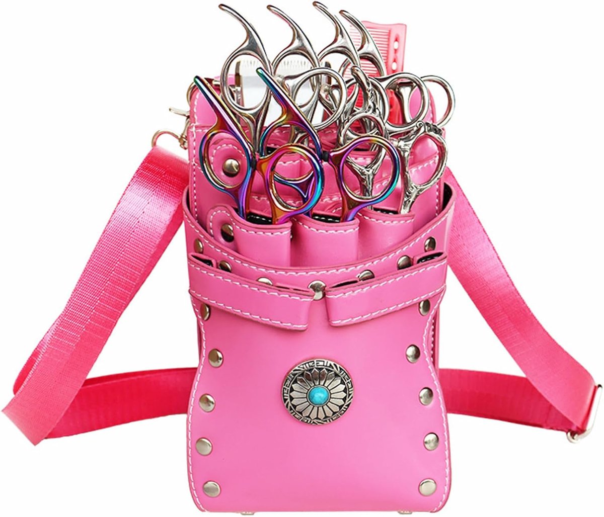 Friseur heuptas, Retro kapper schaar tas, schaar holster, kapper tas gereedschapstas huisdier groomer schaar tas voor salon (Roze)