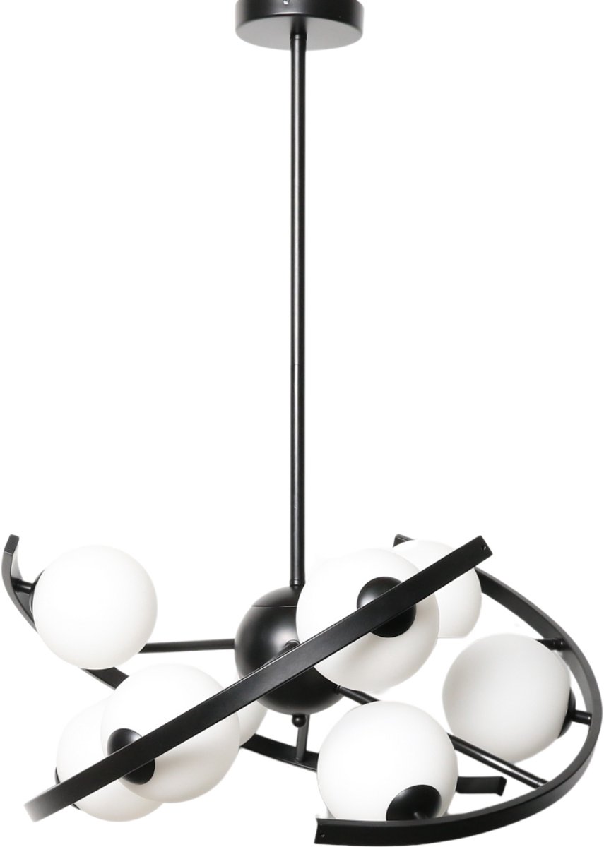 Zwarte hanglamp met opaalglazen bollen | 9 lichtpunten | Zwart
