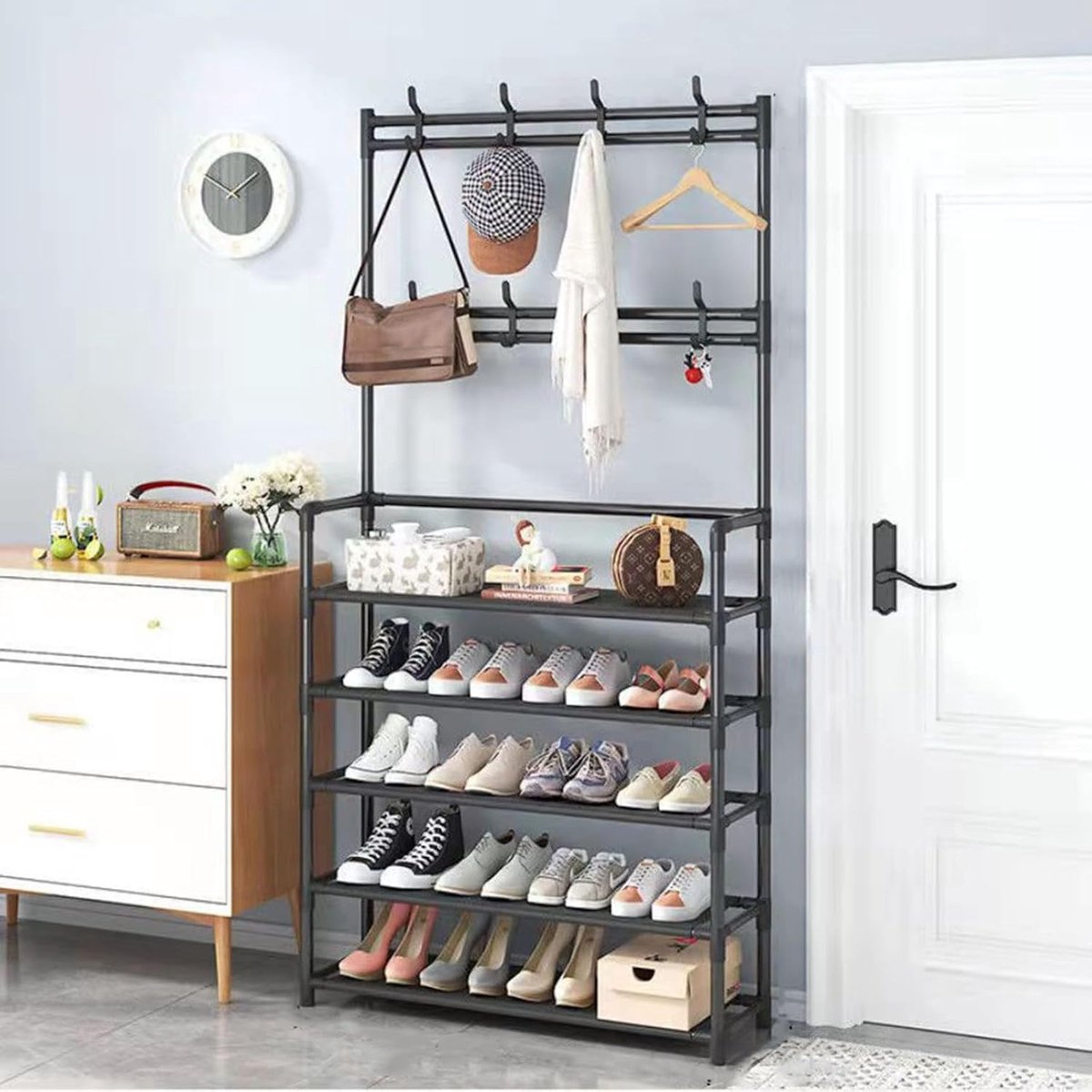Kapstok met rek - Kledinghanger organizer - Hal entree - Vijf lagen ontwerp - 60 of 80 cm