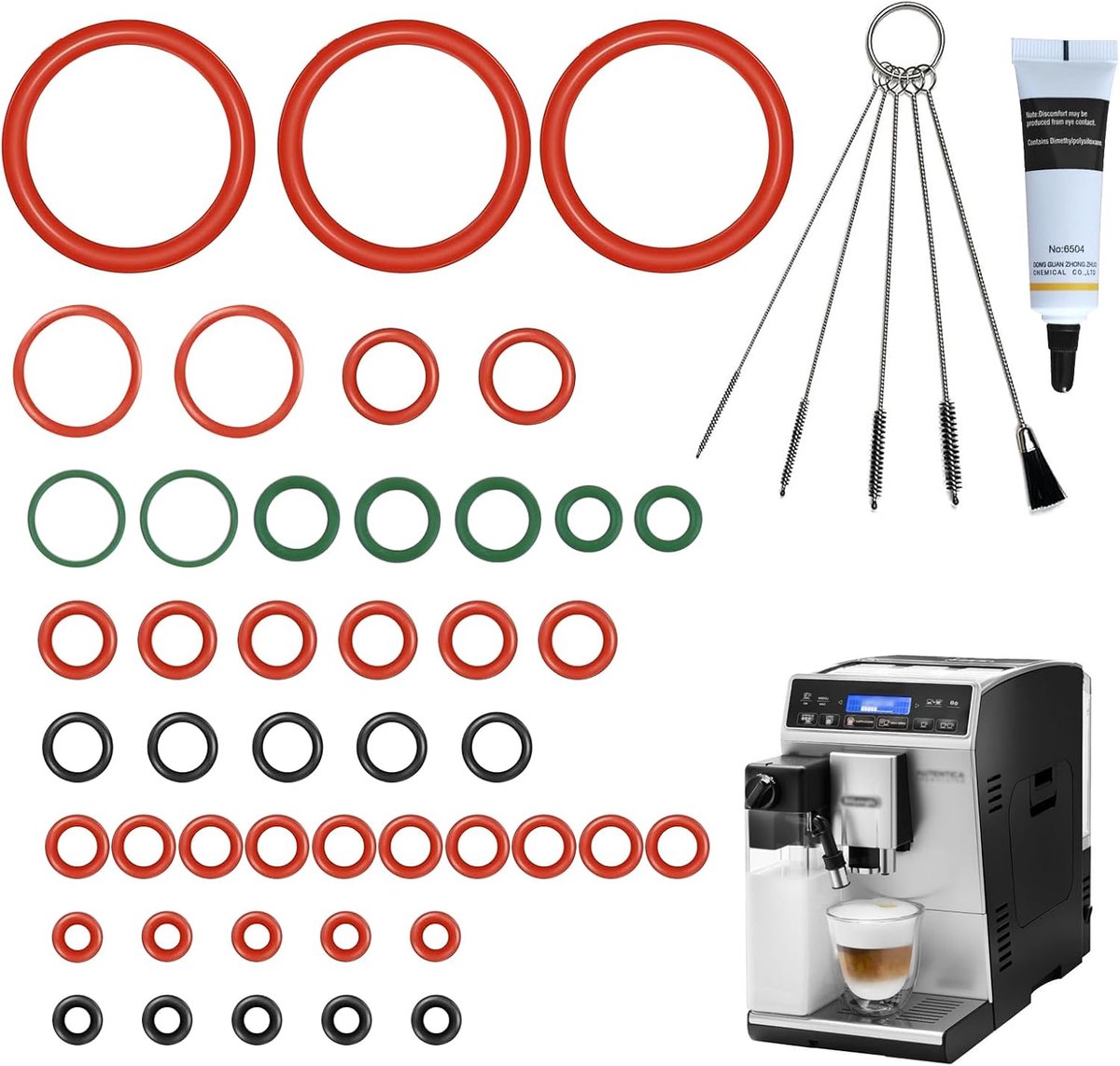 Afdichtingsset Koffiemachine - O-ring Onderhoudsset - Koffiezetapparaat Reparatie - 45 Delen 11 Maten - Incl. Vet Borstels - Wit