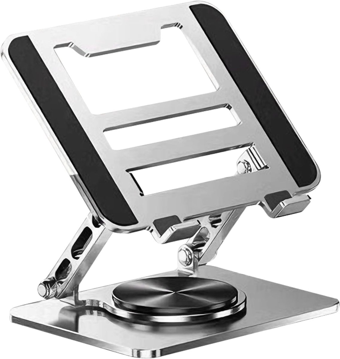Laptopstandaard - Tablethouder - Ergonomisch werken - 360° draaibare basis - 24 x 22 cm - Zilver