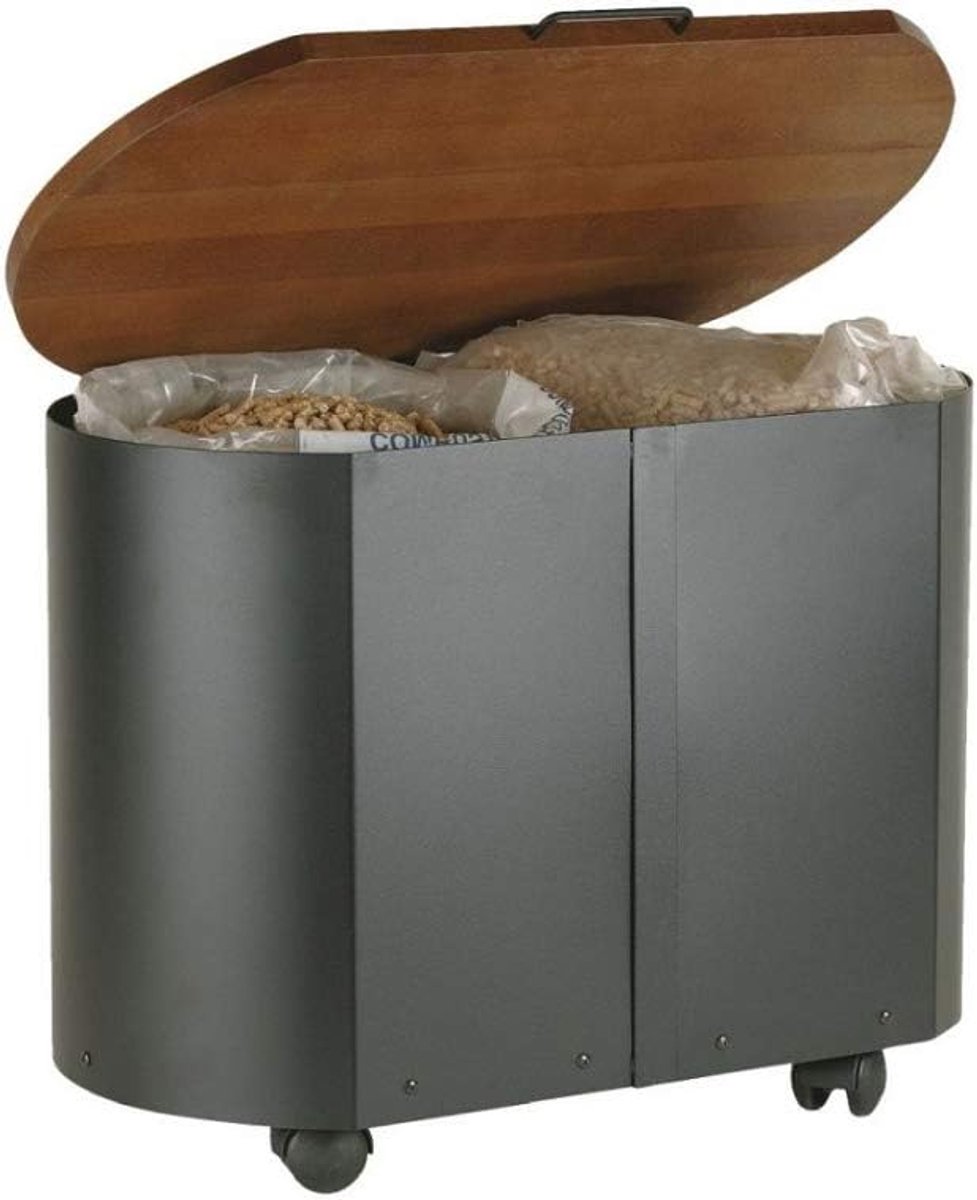 Pellet Box - Brandstof Houder - Haard Opslag - Walnoot Houten Deksel - 65x45x35 cm - Zwart