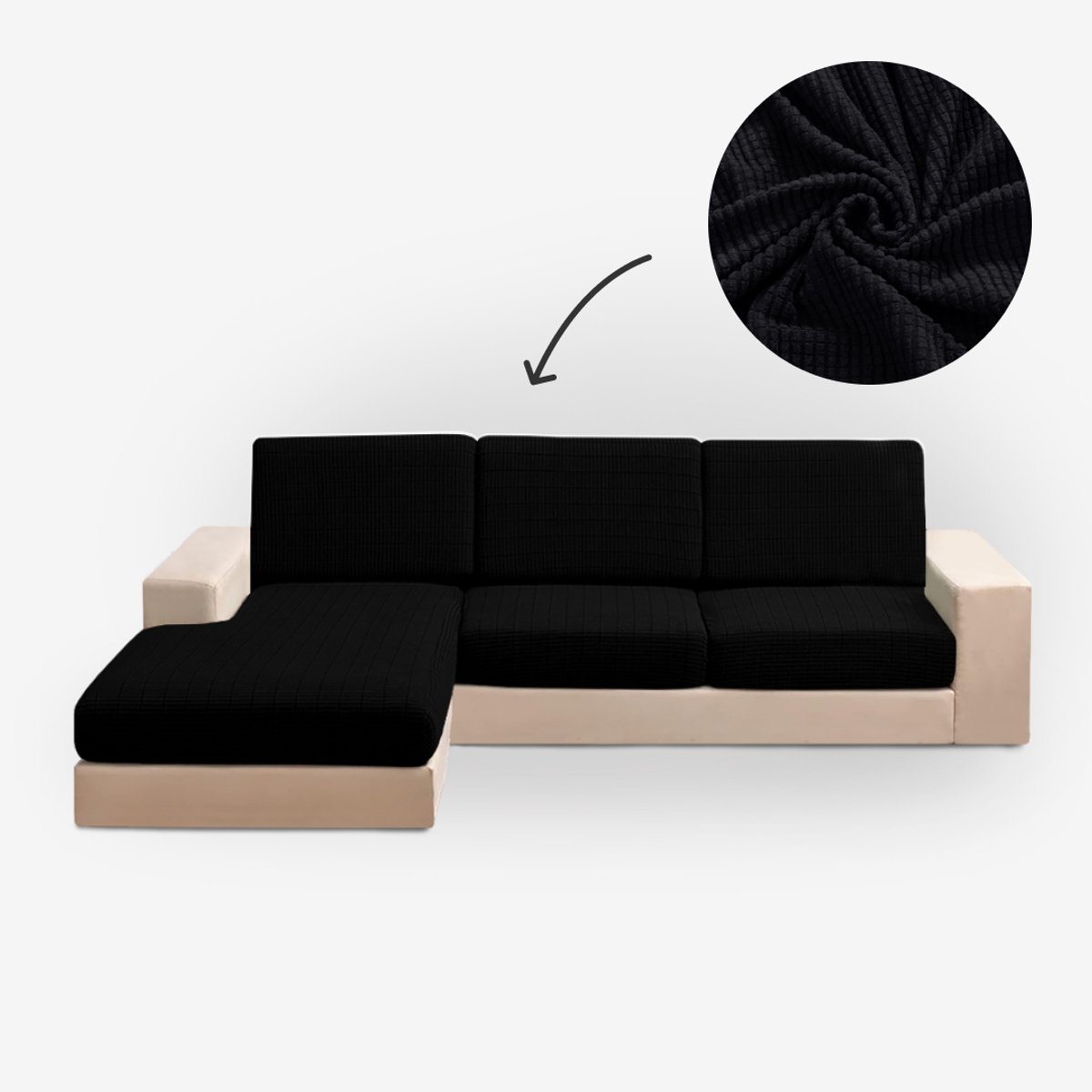BankhoesDiscounter Knitted Zitkussen Hoes – Bankhoes Stretch – M2 (121-162cm) - Bankbeschermer - Zetelhoes & Zetelbeschermer - Bankhoezen - Sofa Cover - Zwart