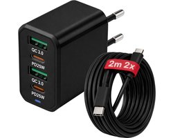 USB-C Snellader 50W 4-Poorts – QC 5.0 USB + PD3.0 USB-C – Inclusief 2x 2M USB-C