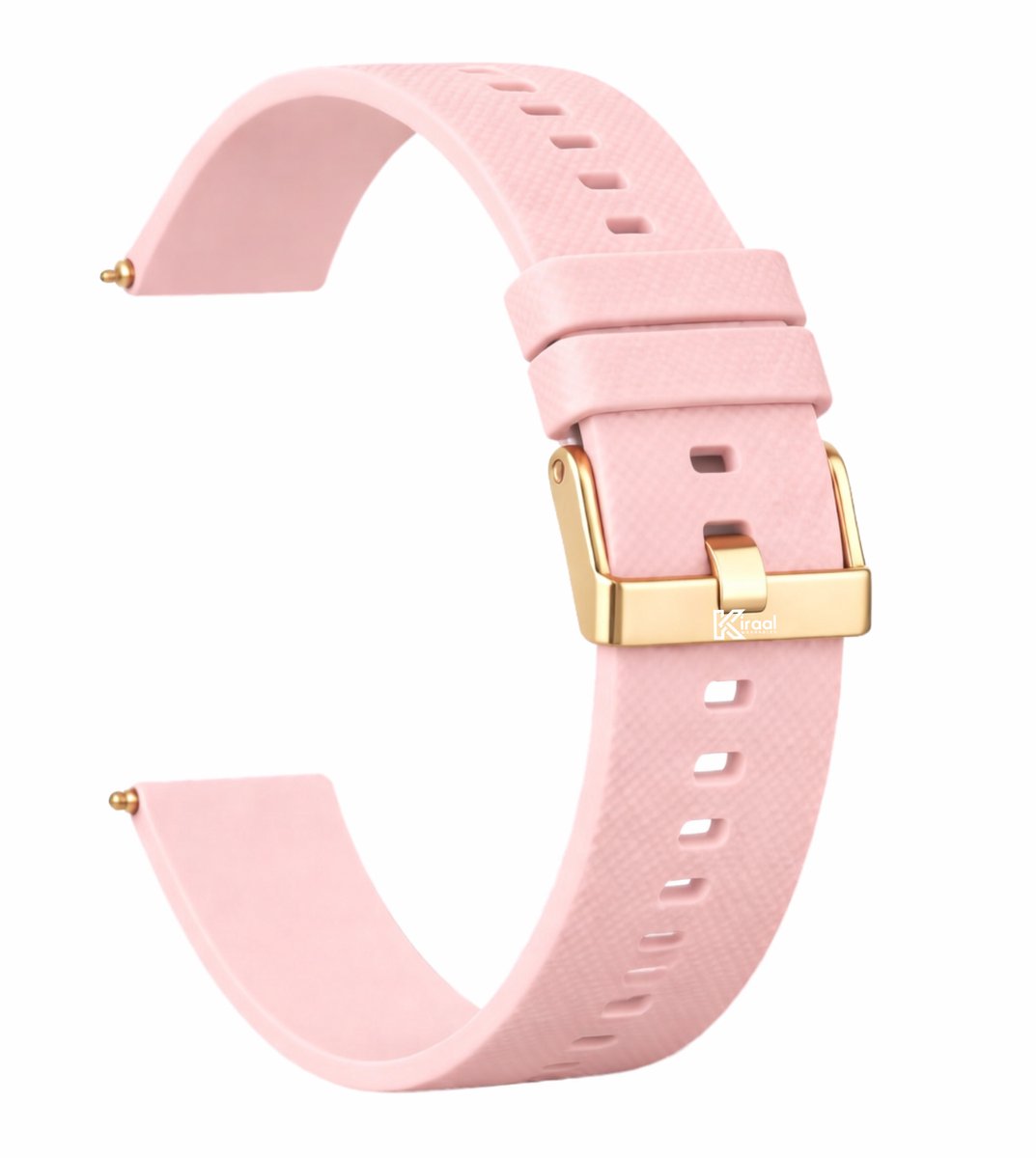 Kiraal - Premium Luxe Siliconen Horlogebandje - Siliconen - Gouden Gesp - 20mm - Roze - Smartwatch bandje - Universeel