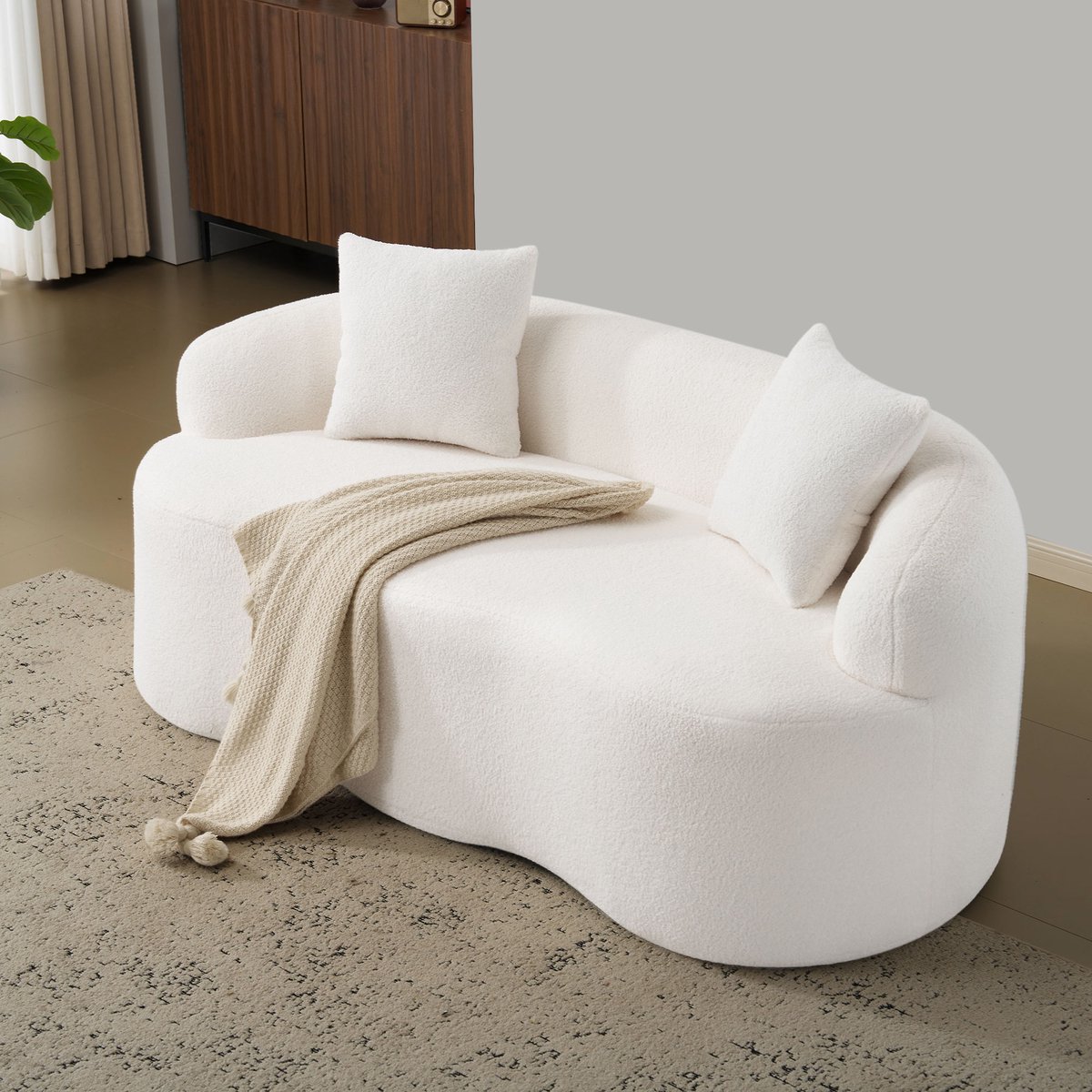 STILVORA Loveseat 2-Zits - Gebogen Design Met 2 Kussens - Voor Woonkamer En Slaapkamer - Schuim En Veren - Wit