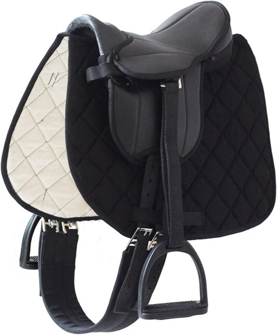 Zadelset Pony - Rijdend Zadel - Paardrijden - Compleet Met Accessoires - 12 Inch - Zwart