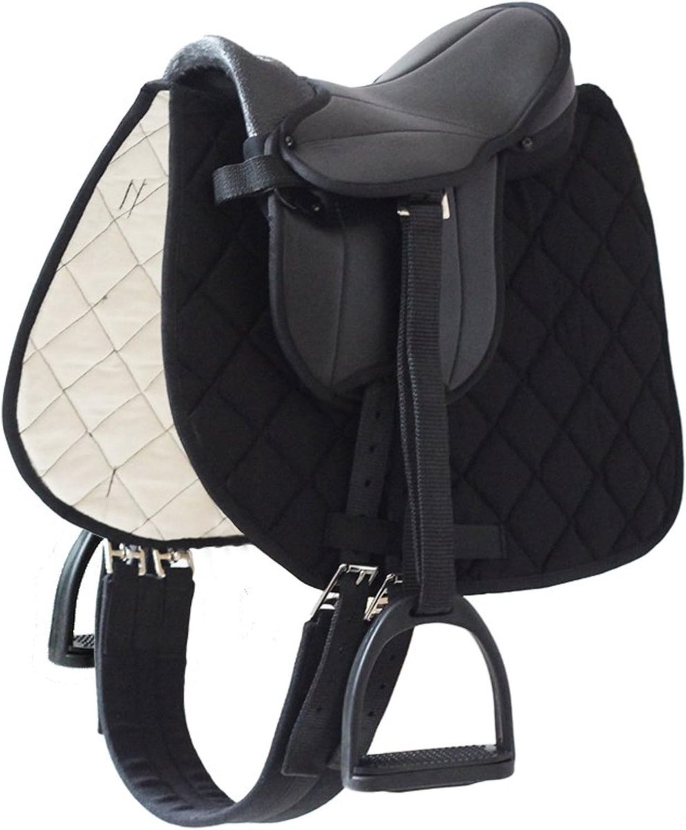 Zadelset Pony - Rijdend Zadel - Paardrijden - Compleet Met Accessoires - 12 Inch - Zwart
