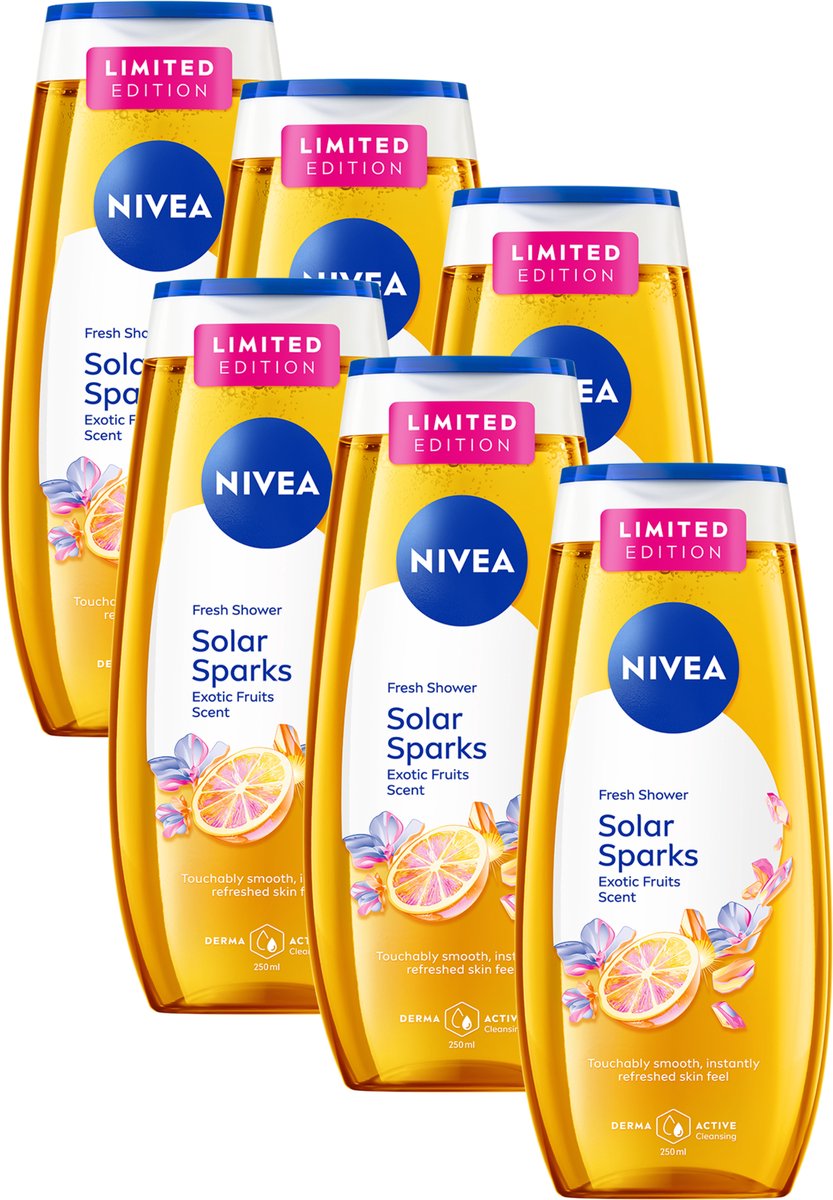 NIVEA Solar Sparks Douchegel - Shower Gel - met Vitaminen C & E - Voordeelverpakking - 6x 250ml