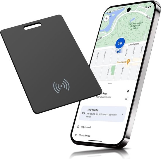 Sander Shop Wallet Tracker voor Android, draadloos oplaadbare Smart Tracking Card, Dunne Portemonnee-Tracker-kaart compatibel met Google Mijn apparaat Vinden APP (Android ALLEEN), voor koffers/tassen, zwart