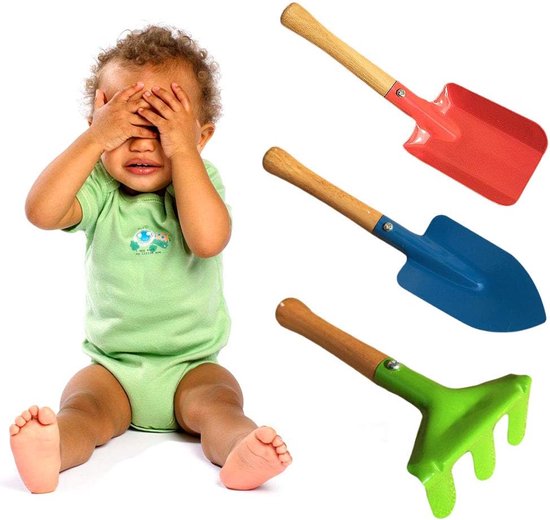 Mini Tuinschep Set - Kinder Tuinieren - Strand Sneeuw - Duurzaam Hardhout - 3 Delig — afbeelding 3