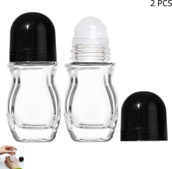 2 stuks - lege glazen rollerflesjes - Lekvrije roll-on flacons met dop - met plastic rollerbal - voor deodorant, massage, etherische oliën, parfum en cosmetica - 50ml - 11.5×4.7cm - transparant