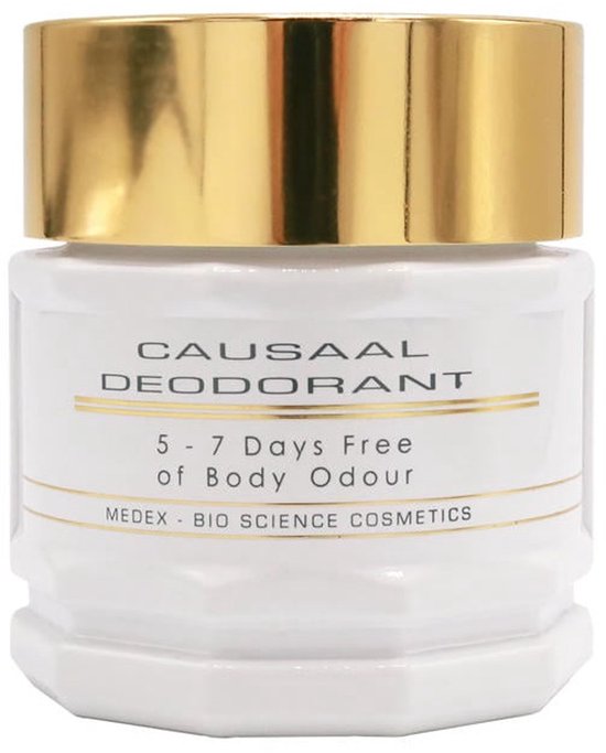 Medex Causaal Deodorant potje met gouden deksel. 5-7 dagen vrij van lichaamsgeur. MEDEX - BIO SCIENCE COSMETICS