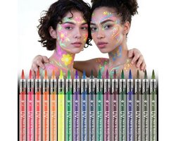 UV Schminkstiften Set - 18 Kleuren - Neon Face & Body Paint Markers - Blacklight Reactief - Waterbasis & Afwasbaar - Festival & Carnaval
