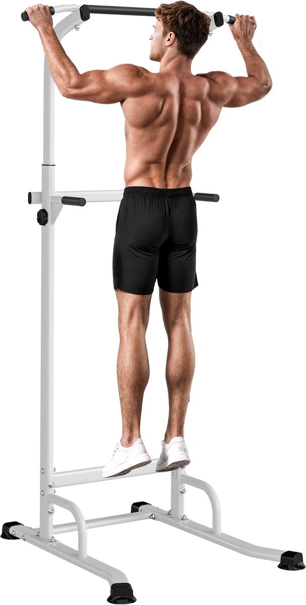 SPORTNOW Power Tower - Staal, PP - 91,5x97,5x227cm - Wit