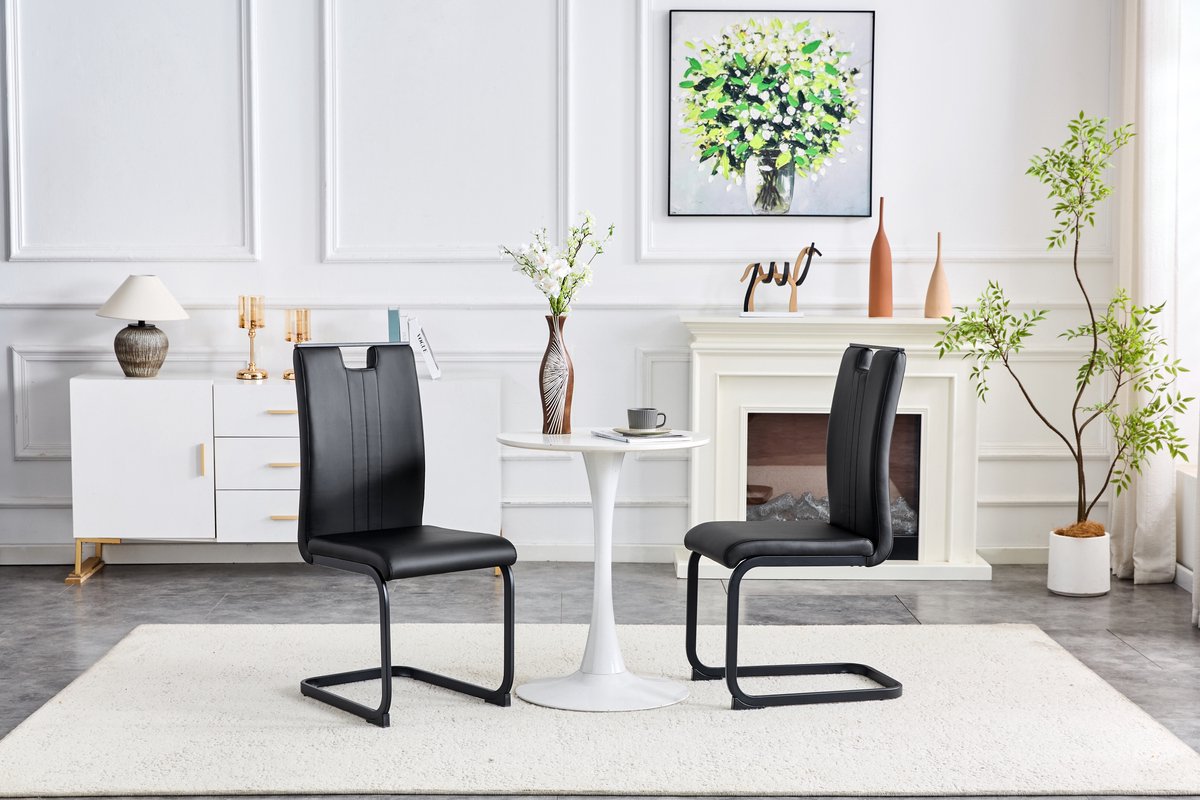 HAUSS SPOLE Eetkamerstoel - Boogvormig Design - Set Van 2 - Ergonomische Rugleuning - Voor Eetkamer En Kantoor - PU Zwart